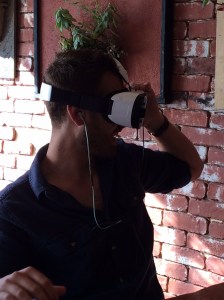 Taylor demonstrating the VR headset